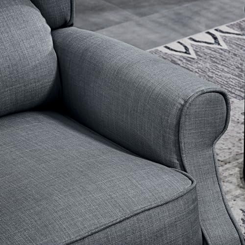 HOMCOM Vibrating Massage Recliner Chair for Living Room, Reclining Wingback Single Sofa with Heat, Linen Fabric Push Back Accent Chair with Footrest, Side Pocket, Charcoal Gray HOMCOM