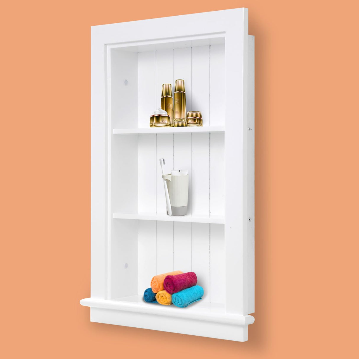 Potter-Island 14 x 24 Medicine Cabinet Recessed, Wall Niche, Bathroom Wall Cabinet, 3-Tier, Between Studs Shelving for Drywall, White Potter-Island