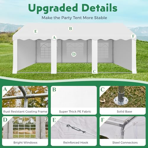 EROMMY 20X30FT Party Tent, White Outdoor Wedding Canopy with Removable Sidewalls and Church Windows, Heavy Duty Pavilion Shelter for Events, Celebrations, and Gatherings EROMMY