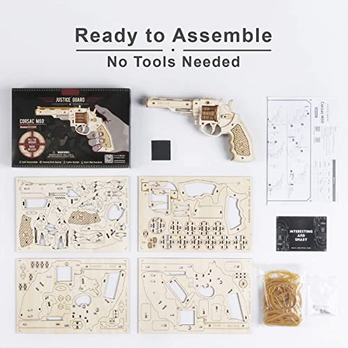 ROBOTIME 3D Wooden Puzzle Rubber Band Gun Model Toy DIY Craft Kits | Brain Teaser Gifts for Kids & Adults(Corsac M60) ROBOTIME