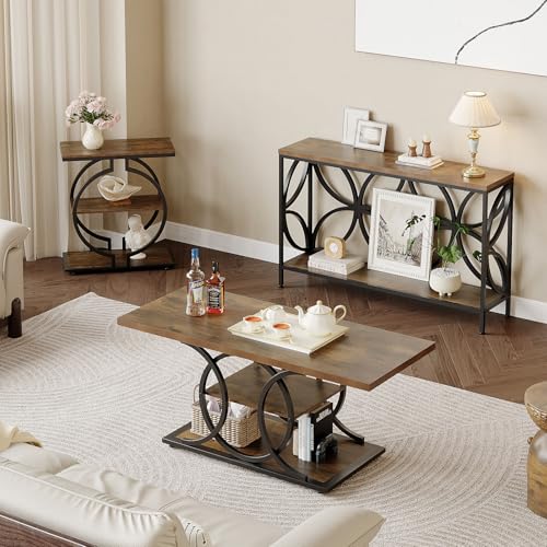 GiftGo Narrow Sofa Table 47.2 Inch, Industrial Sofa Table Behind Couch, Vintage Entry Console Table with Storage for Entryway, Living Room, Foyer, Elegant Design (Rustic Brown, 47.2) GiftGo