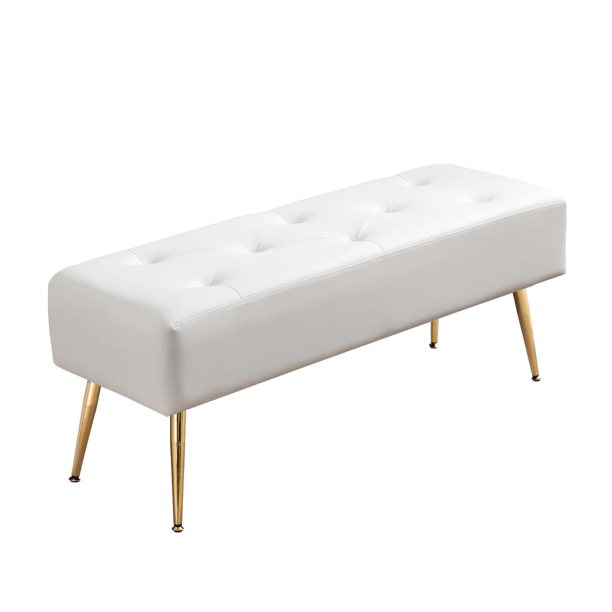 Furnimart Upholstered Tufted White Bench Ottoman with Padded Seat, Footrest Foot Stool with Sturdy Metal Leg, White Leather Bench for Bedroom Living Room Entryway Furnimart