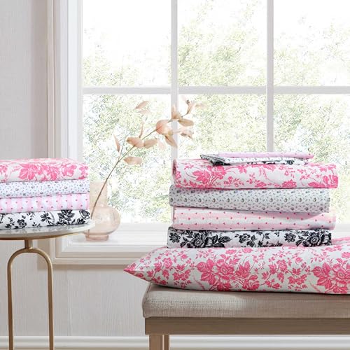 Betsey Johnson - Queen Bed Sheets, Soft & Lightweight Bedding, Fade & Wrinkle Resistant (Betseys Toile Black, Queen) Betsey Johnson