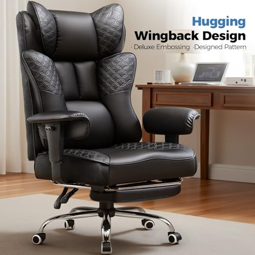 GTRACING Big and Tall Office Chair 400LBS Wide Ergonomic Gaming Chair with Deluxe Embossing Designed Leather with Foot Rest,150°Reclining Adjustable Soft Armrests Pocket Spring Back Support and Pillow GTRACING