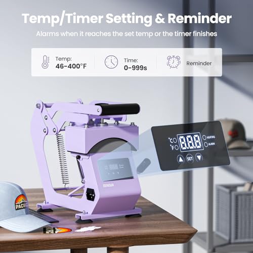 Hat Press Heat Machine for Caps with Precise Temp&Timer Control, Timer Auto Starter, Hat Heat Press with 2 Platens for Trucker Hat & HTV Iron on Vinyl, Sublimation Hat Press, Heat Transfer (Purple) EENOUR
