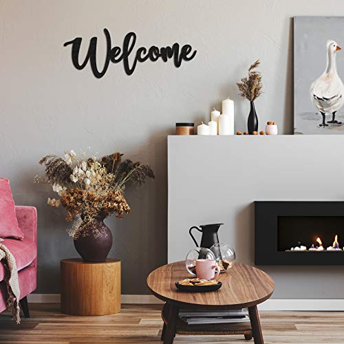Wood Cutout Welcome Sign Wooden Welcome Wall Decor Word Sign Wood Art Sign for Front Door Rustic Home Gallery Wall Decorations 15.7 x 6 Inches Jetec
