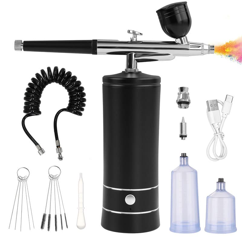 Airbrush Kit with Compressor, Auto Handheld Airbrush Gun with 0.3mm Tip, Rechargeable, Portable Air Brushes for Painting, Tattoo, Nail Art, Model Coloring, Makeup, Cake Ykall