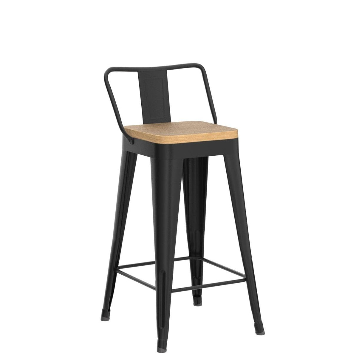WENTMENT Metal Bar Stools Set of 4 Counter Height Bar Stools Barstools with Removable Back 24" Kitchen Bar Stools with Wooden Seat, Black WENTMENT