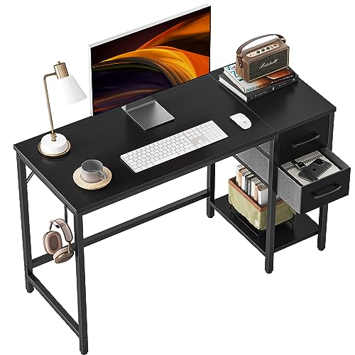 CubiCubi Computer Desk with 2 Drawers, 40 Inch Small Home Office Desk with Storage Study Writing Table, Modern Black CubiCubi