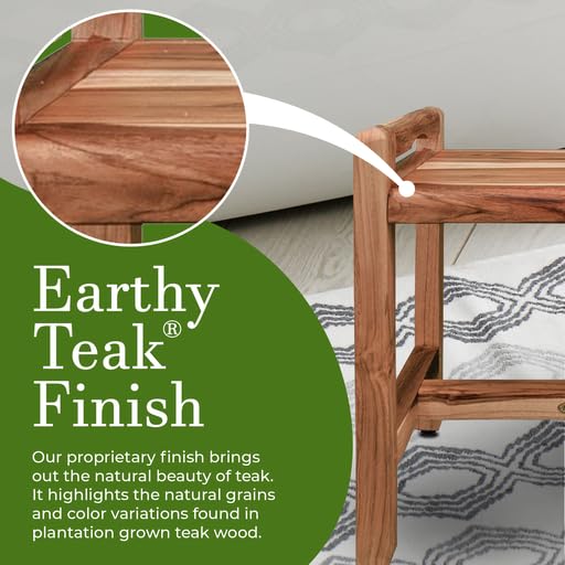 EcoDecors, Eleganto, 20", Teak Shower Bench, Teak Shower Stool, Safety Arms, Shower Seat, Teak Shower Seat, Shower Transfer Bench, Teak Shower for Inside Shower EcoDecors