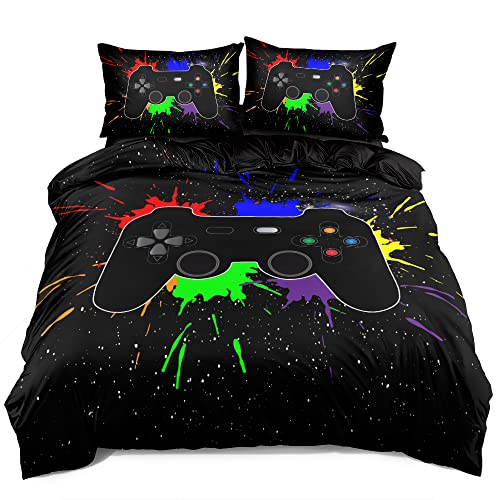 Holiyjog Gaming Duvet Cover Set for Boys Kids Gamepad Comforter Cover with 2 Pillowcases Gamer Bed Set King Size… Holiyjog