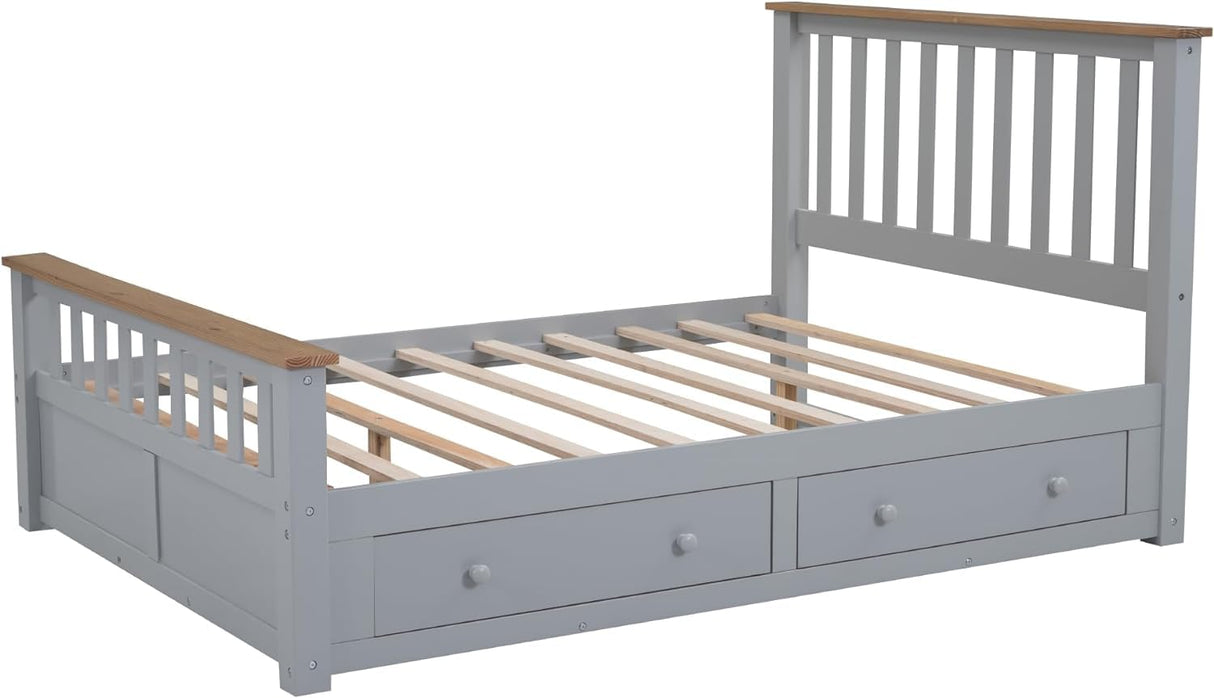 Merax 3-Piece Full Bedroom Furniture Set, Wooden Bedroom Set with Full Size Storage Platform Bed, 3- Drawer Nightstand and 6-Drawer Storage Chest (Gray+Natrual) Merax