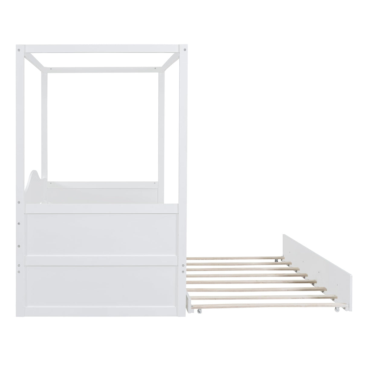 Harper & Bright Designs Modern White Twin Canopy Bed with Trundle for Kids and Teens Harper & Bright Designs