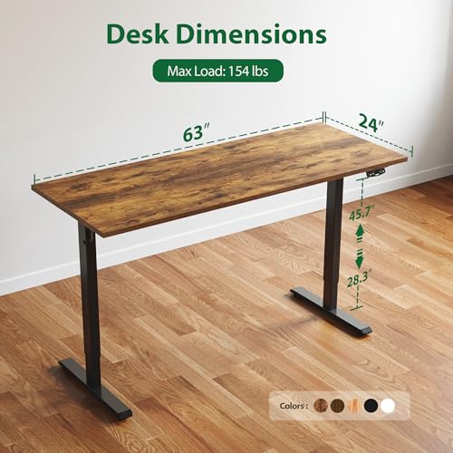 Agilestic Electric Standing Desk, Large 63 x 24 Inches Height Adjustable Desk, Sit Stand up Desk for Work Office Home, Splice Board, Rustic Brown Agilestic