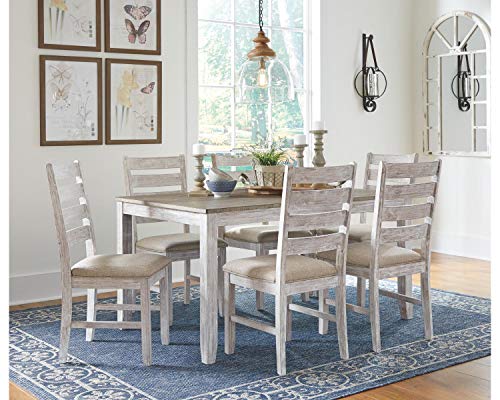 Signature Design by Ashley Skempton Cottage Dining Room Table Set with 6 Upholstered Chairs, Whitewash, 36"W x 60"D x 30"H Signature Design by Ashley