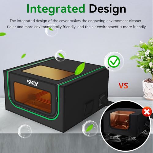 Laser Engraver Integrated Enclosure with LED Light, Fireproof and Dustproof Protective Cover 28.3 * 28.3 * 15.7, Exhaust Fan 4000RPM and Pipe, Against Smoke Odor and Noise Eye Protection-Black Skouphy