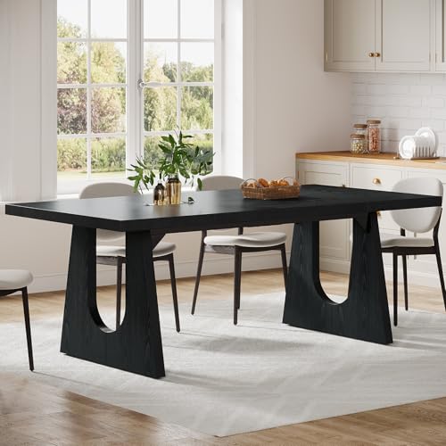 Tribesigns Large Dining Table for 6-8 People, 70.9-Inch Wood Rustic Rectangular Table with Black Wooden Legs, Farmhouse Center Kitchen Table for Dining Room, Living Room, Home Furniture, Black Tribesigns
