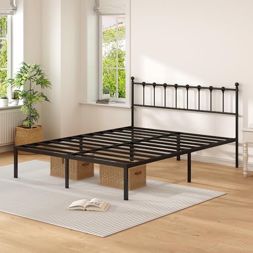 Kujielan Queen Size Bed Frame with Modern Headboard, Metal Platform Bed Base with Strong Support, No Box Spring Needed, Easy Assembly, Noise Free,Black Kujielan