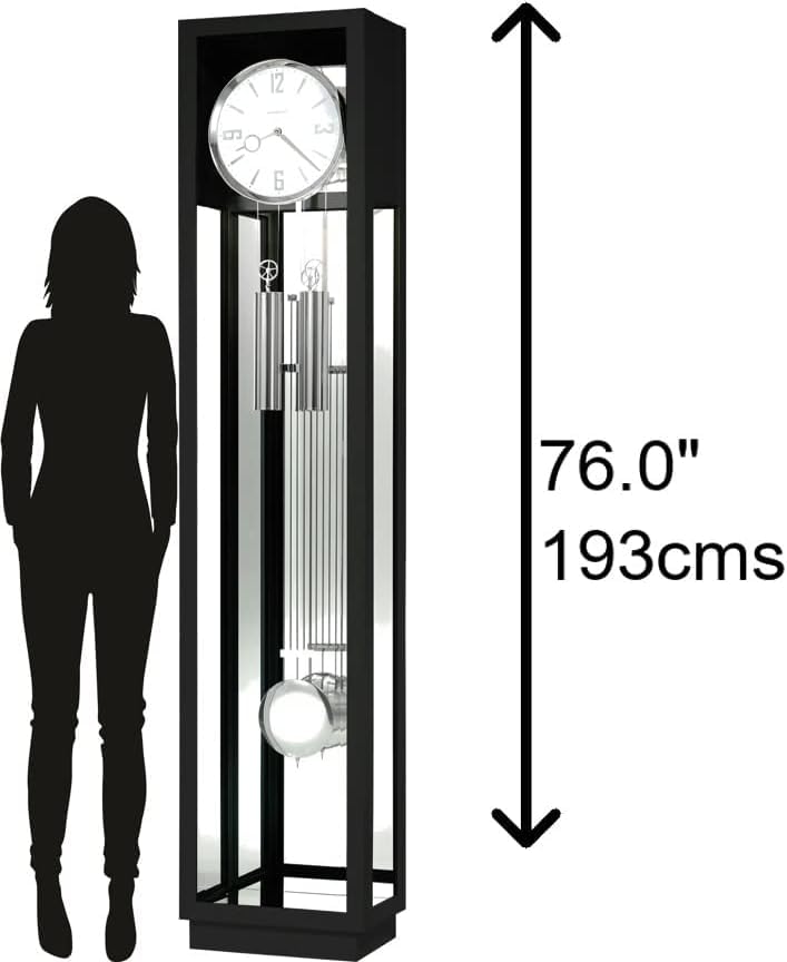Howard Miller Houston Floor Clock II, Modern Gloss Black Finish Grid Pendulum Triple-Chime Movement, White Dial Grandfather Illuminated Home Decor for Bedroom, Office & Living Room Howard Miller