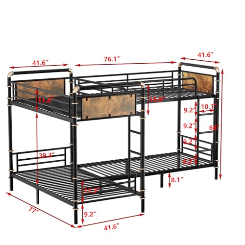 RadiantName Quad Bunk Bed for 4 Kids, Heavy Duty Metal Twin Bunk Bed Frame, Detachable Triple Bunk Bed, Can Be Divided Into 3 Twin Beds, Black(Expect Arrive Date 2024/12/28) RadiantName
