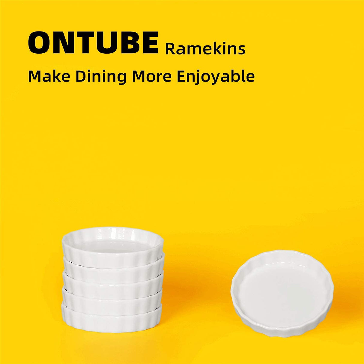 ONTUBE 5.5 oz Ramekins -Porcelain Round Ramekins for Creme Brulee Dishes,Dipping Sauces,Baking Pudding Cups, Souffle Dish,Oven Safe,Set of 6 White ONTUBE