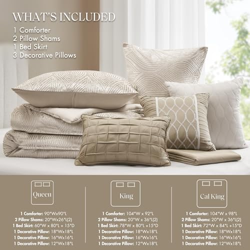 Madison Park 7-Piece Velvet Comforter Set, Jacquard Bedding Sets for All Season, Includes Comforter, Bed Skirt, Pillow Shams and Decorative Pillow, Queen/King/Cal King, Nocturne, Champagne Madison Park