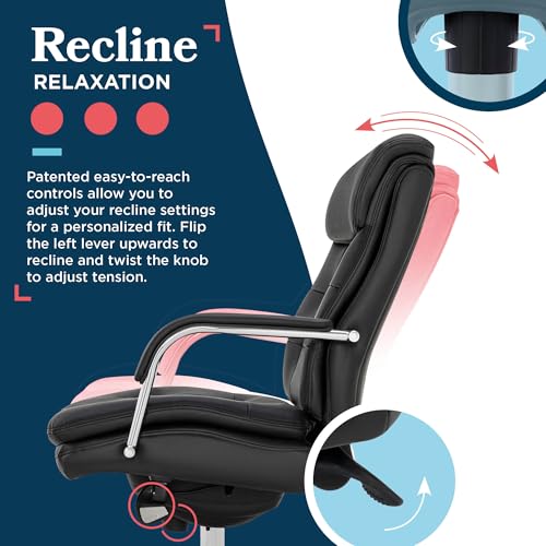 La-Z-Boy Sonata Executive Mid-Back Office Chair, Button-Tufted Seat and Back, Double-Layer Cushion, Padded Armrests, Ergonomic Computer DeskChair, Swivel Metal Base, Bonded Leather, Black/Chrome La-Z-Boy