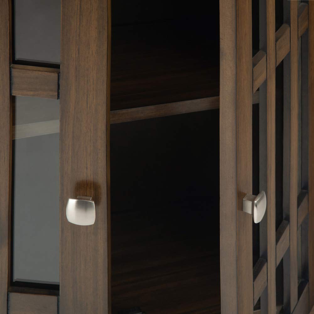 SIMPLIHOME Bedford SOLID WOOD 32 inch Wide Transitional Low Storage Media Cabinet in Rustic Natural Aged Brown, with 2 Tempered Glass Doors, 2 SIMPLIHOME