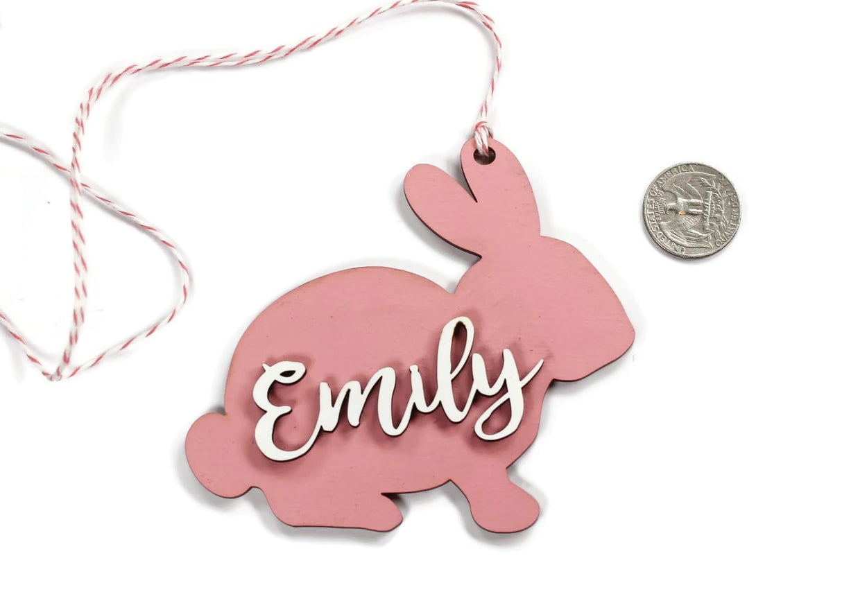 Personalized Wooden Easter Bunny Tag (Pink Paint) HIGH DESERT Medley