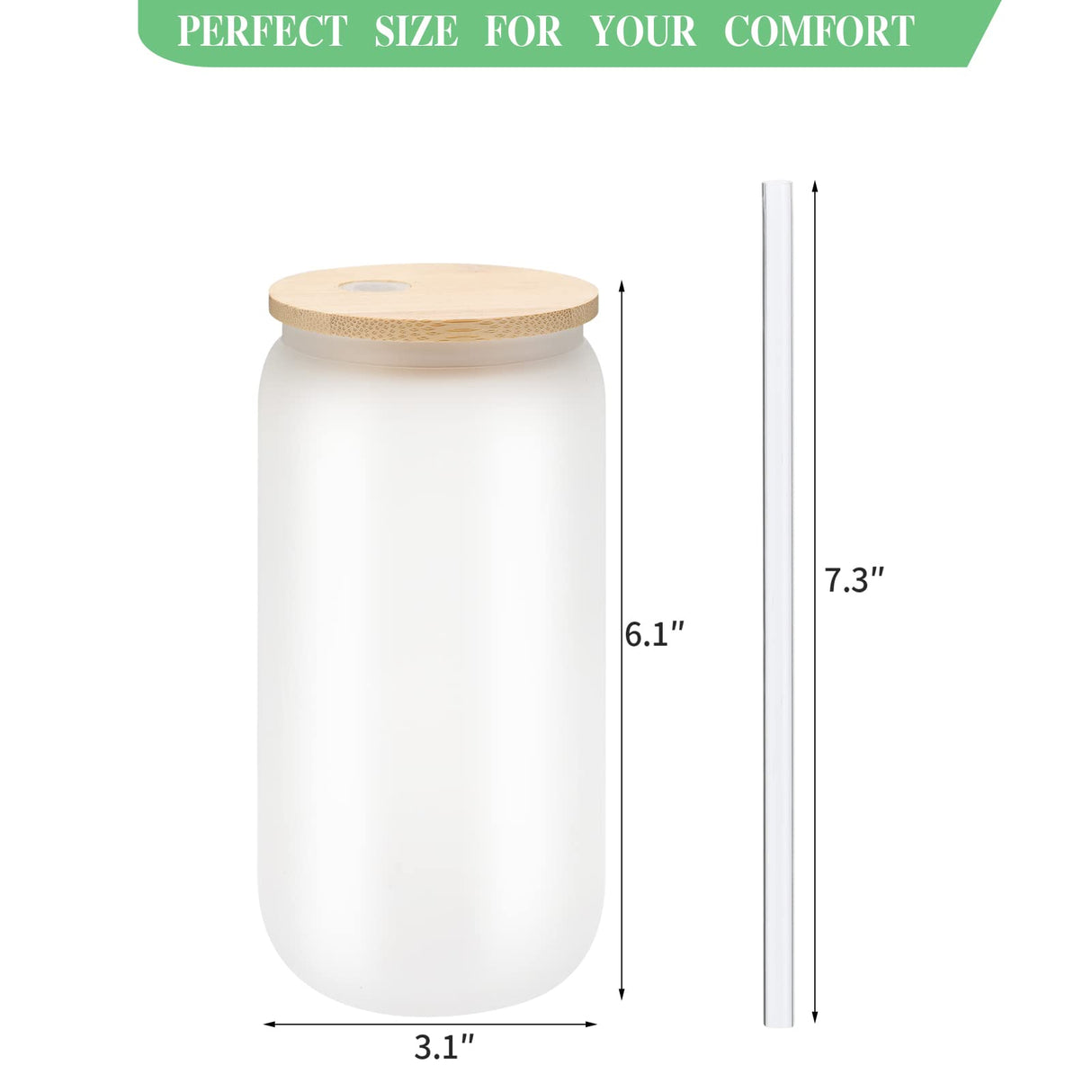 YOUKE OLA 20 Pack Sublimation Blank Beer Glass Cup Can Shaped Frosted with Bamboo Lids Borosilicate Glasses Tumbler Mason Jar Cups Mug with Glass Straw for Beer, Juice, Soda, Iced Coffee, Drinks 16oz YOUKE OLA