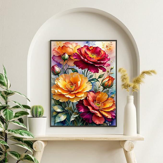 Ekuxom Flower Diamond Art Kits for Adults, Diamond Art Painting Kits Flowers, 5D Full Drill Diamond Painting Flowers Diamond Art for Home Wall Decor 12x16inch Ekuxom