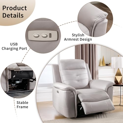 ANJ Power Recliner Chair for Adults with USB Charging, Breathable Faux Leather Oversized Electric Recliners, Single Overstuffed Heavy Duty Reclining Sofa Chairs for Living Room, Beige