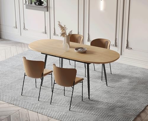 75" x 32" Extendable Dining Table - Oval Wooden Table Top with Metal Legs, Space-Saving Extendable 59" to 75" Dining Kitchen Table (Oval, Natural) Rukulin