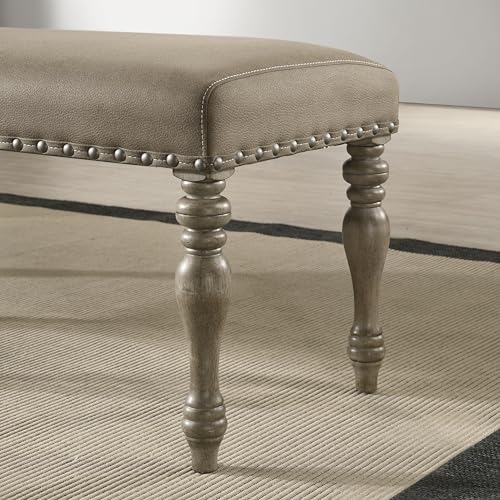 Roundhill Furniture Birmingham 8-Piece Dining Set: Extendable Table with 4 Side Chairs, 2 Armchairs, and a Nailhead Bench, Driftwood Finish Roundhill Furniture