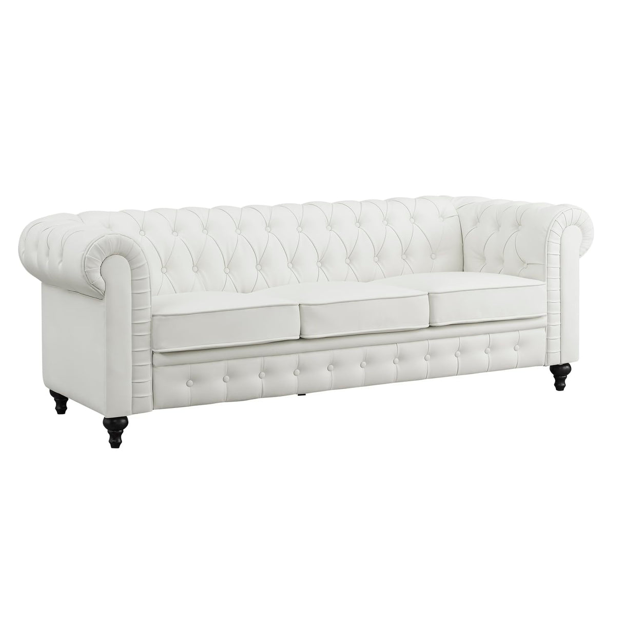 Naomi Home Emery Chesterfield Sofa with Rolled Arms, Tufted Cushions / 3 Seater Sectional Sofa Couch for Small Spaces, Living Room, Bedroom, Apartment Easy Tool-Free Assembly – Off White Naomi Home