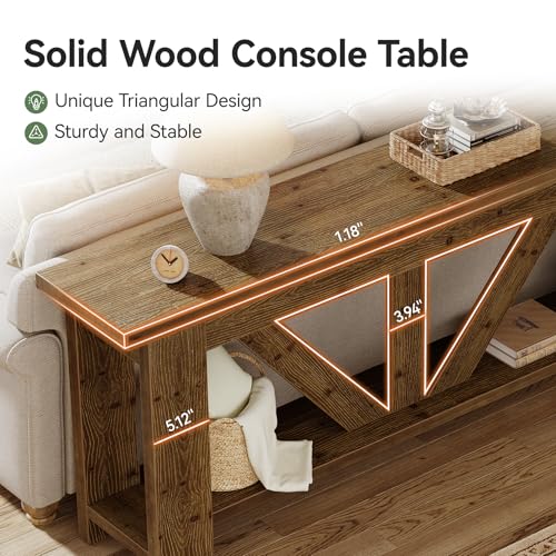TRIBEWOOD Solid Wood Sofa Table, 70.9 Inches Extra Long Console Table with 2 Tiers Storage Shelves, Rustic Entryway Table Behind Couch Table for Living Room, Hallway, Foyer, Brown TRIBEWOOD