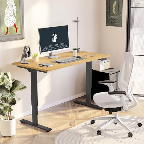 FLEXISPOT E6 3-Stage Dual Motor Electric Standing Desk 55 x 28 Sit Stand Up Desk, Holds 220 lbs, Adjustable Height w/Memory Presets, One-Piece Maple Desktop & Black Frame, Ships in 2 Boxes FLEXISPOT