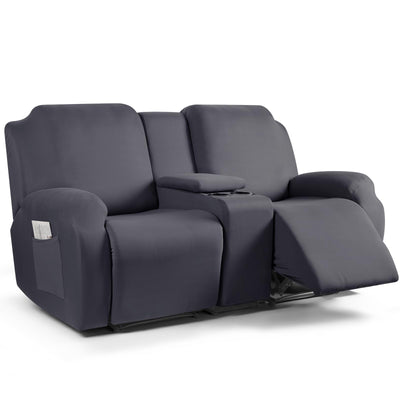 TAOCOCO Reclining Loveseat with Middle Console Slipcover, 4 Piece Polyester Fabric Stretch Loveseat Reclining Sofa Covers (Gray, 2 Seat Recliner Cover with Console)