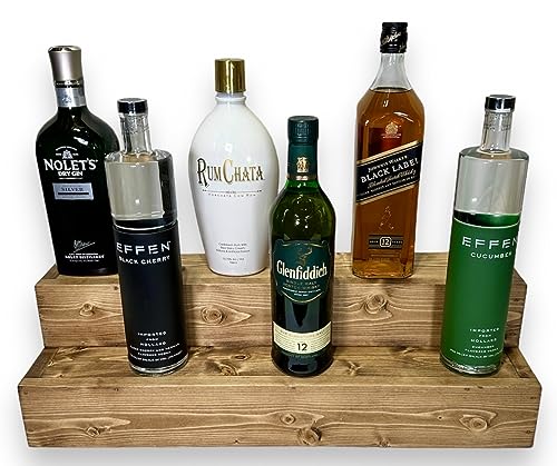 Tiered Bottle Shelf | 2 Tier Liquor Bottle Display | Bar Organization | Display Shelf | Wine Shelf | Bar Display | Kitchen Counter Shelf (12, Black) RBD Home