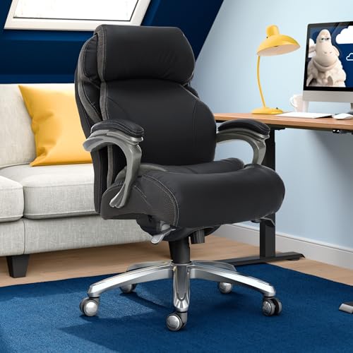 Serta Jackson Big and Tall Executive Home Office Chair with Smart Layers Technology, Wide Seat Cushion, Modern Comfy DeskChairs with Rolling Swivel Wheels, Bonded Leather, Black Serta