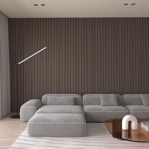 Elvone 2PCS Wood Wall Panels, 3D Fluted Sound Absorbing Slat Wall Paneling in Walnut, Wood Finish Sound Proof for Wall and Ceiling 47.2" x23.6"/ Elvone