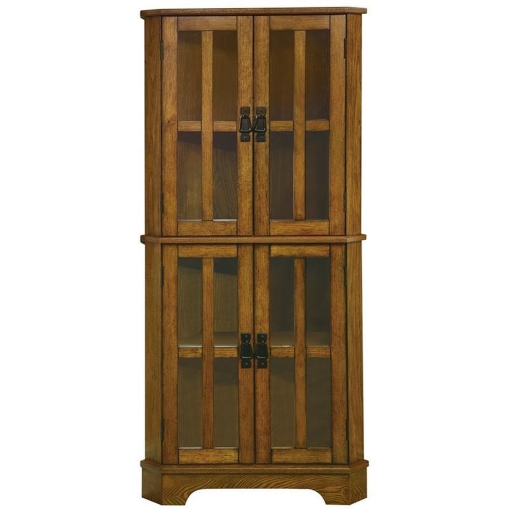 BOWERY HILL 4 Shelf Corner Curio Cabinet in Golden Brown BOWERY HILL