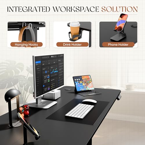 Furmax Electric Standing Desk, 45 x 24 Inches Height Adjustable Sit Stand up Desk, Memory Preset Computer Home Office Desks with Sturdy Metal Frame, Phone Stand Cable Management Hole (Black, 45'') Furmax