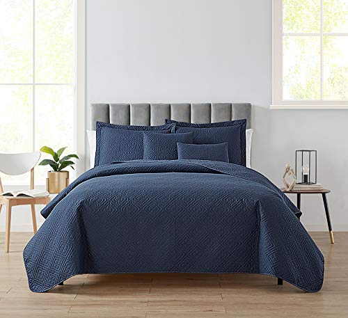 Hearth & Harbor Quilts Twin Size - All Season Bedspread Coverlet Set, Pinsonic Weave Lightweight Bedding Set - 4 Piece Twin Quilt Set with Pillow Shams, Diamond - Navy Hearth & Harbor