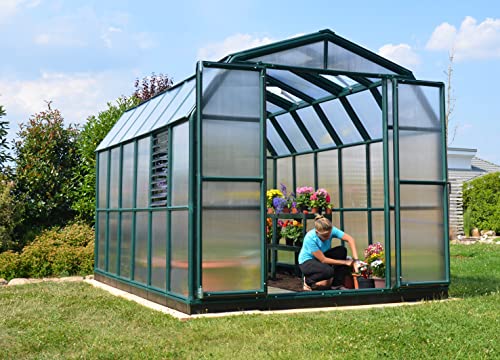 Palram - Canopia Rion Prestige 8 Ft. x 12 Ft. Greenhouse, Large Twin Wall Polycarbonate Heavy Duty Green House DIY Kit for Garden, Plants, Walk-in for Outdoors with Window Vent (Green) RION
