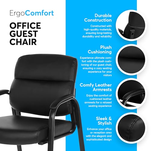 Oline Leather Guest Chair with Padded Arms, Reception Meeting Conference Waiting Room Lobby Home Desk Big and Tall Executive Office Chair, Black (4 Pack) Oline