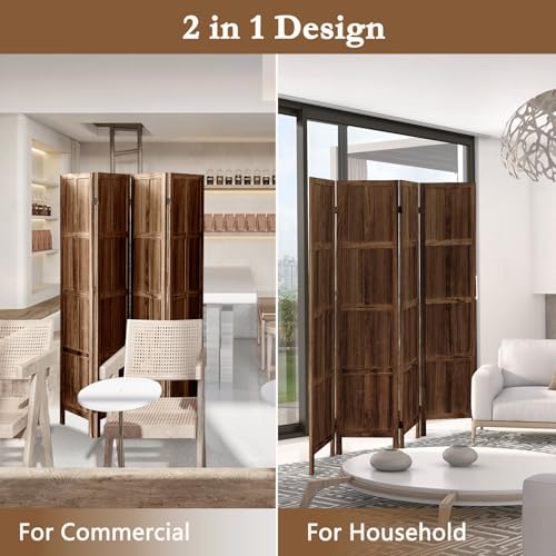 ALeesing 4 Panel Room Divider, 5.6Ft Wood Room Dividers and Folding Privacy Screens, Room Divider Wall Freestanding Room Partitions, Room Dividers Screen for Home Office Bedroom, Dark Brown ALeesing