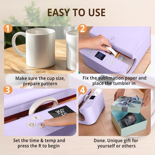 HTVRONT Auto Tumbler Heat Press Machine - Mug Heat Press Heat Up Fast & Even, Professional Tumbler Press High-Security for 2.9"-3.2" Sublimation Tumblers, Cups, Glasses and Mugs, Purple HTVRONT