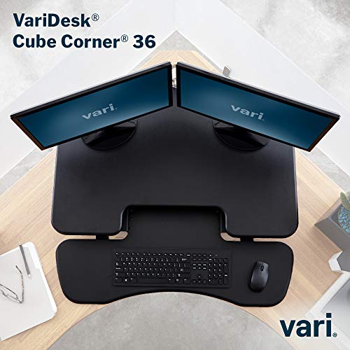 Vari - VariDesk Cube Corner 36 - Cubicle Standing Desk Converter for Dual Monitors - Home Office Desk with 11 Height Adjustable Settings, Spring-Assisted Lift, Weighted Base - Fully Assembled, Black VARIDESK