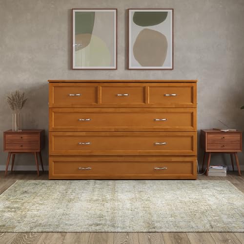 AFI, Northfield Queen Murphy Bed Chest with 6" Mattress, Storage Drawer & Built-in USB Charger, Light Toffee AFI